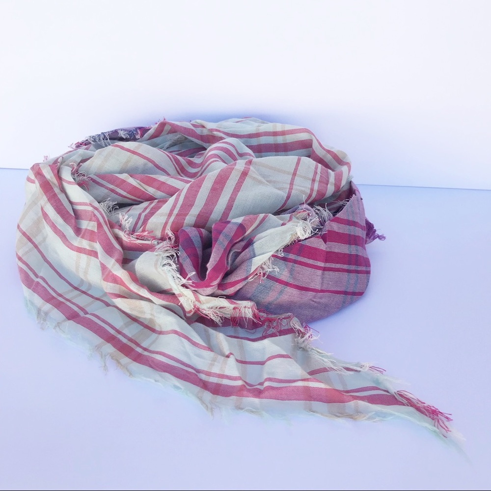 LOFT • Long Pink & Cream Plaid Scarf